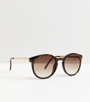 New Look Dark Brown Round Metallic Trim Sunglasses